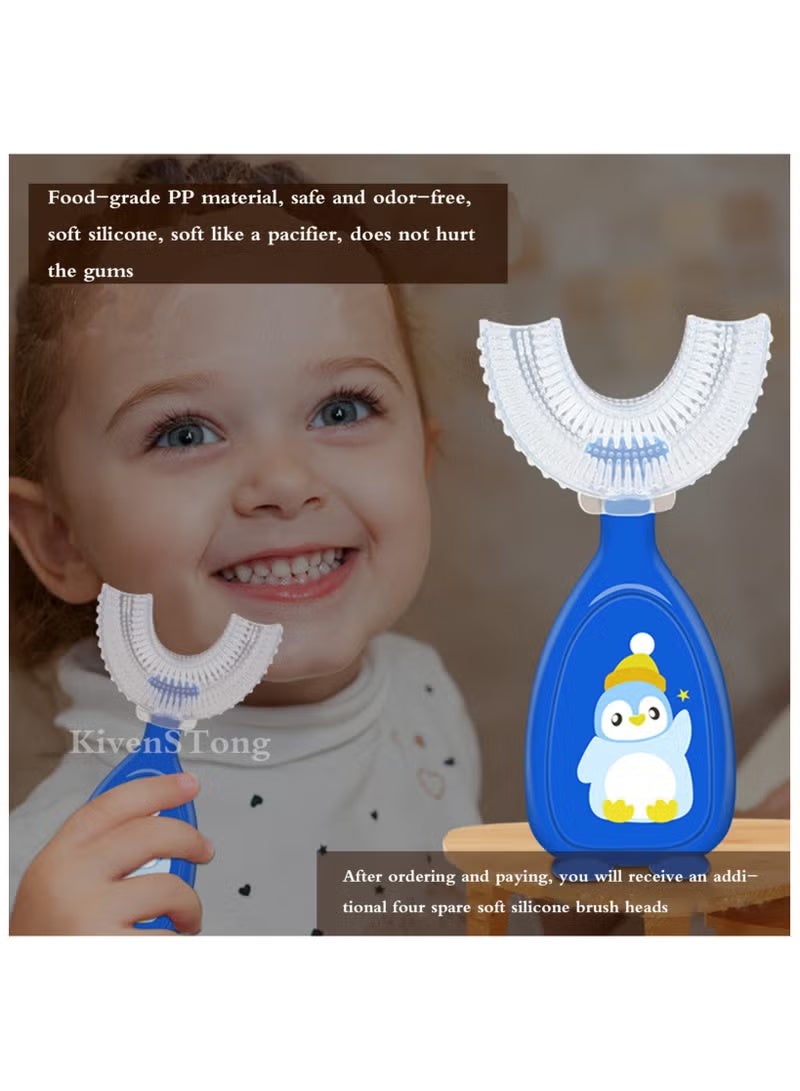 هاهاهاي 2 قطعة فرشاة أسنان للأطفال، فرشاة أسنان للأطفال على شكل حرف U، فرشاة أسنان يدوية للفم بالكامل لعمر 2-6 سنوات، تصميم تنظيف الأسنان بزاوية 360 درجة - Image 4